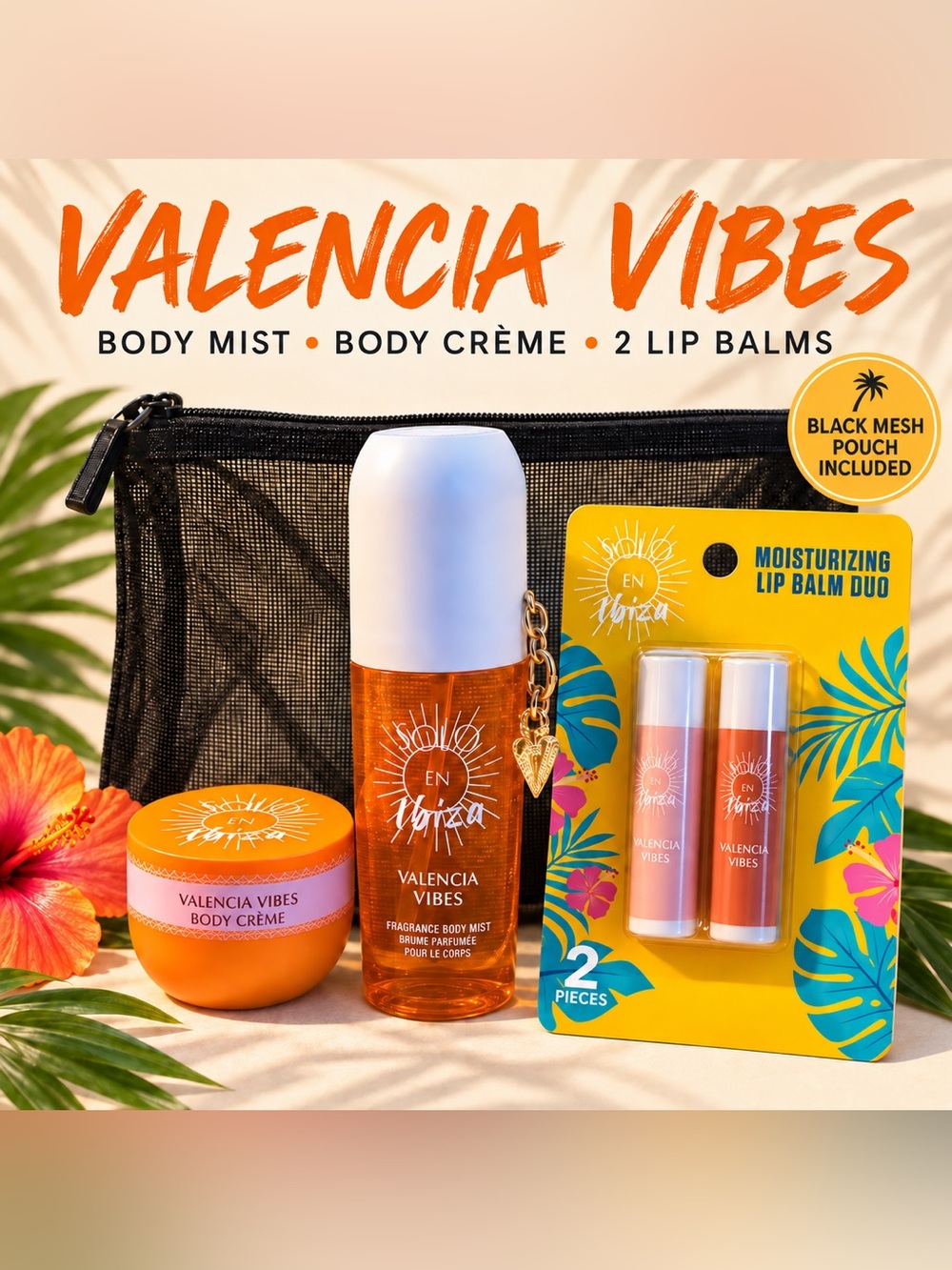 Solo en Ibiza Valencia Vibes 5-Piece Body Care Set + Mesh Pouch